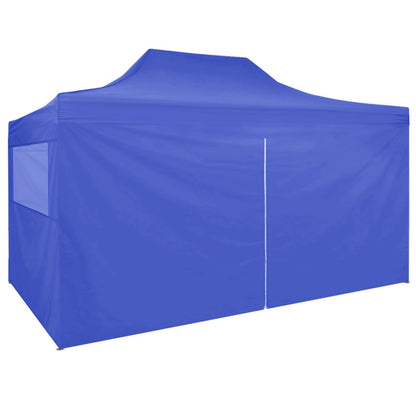 Gazebo Professionale Pieghevole con 4 Pareti 3x4m Acciaio Blu - homemem39