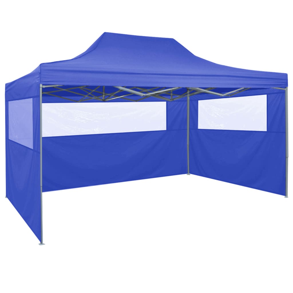 Gazebo Professionale Pieghevole con 4 Pareti 3x4m Acciaio Blu - homemem39