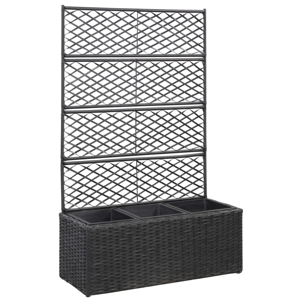 Letto Rialzato a Traliccio 3 Vasi 83x30x130 cm Polyrattan Nero - homemem39