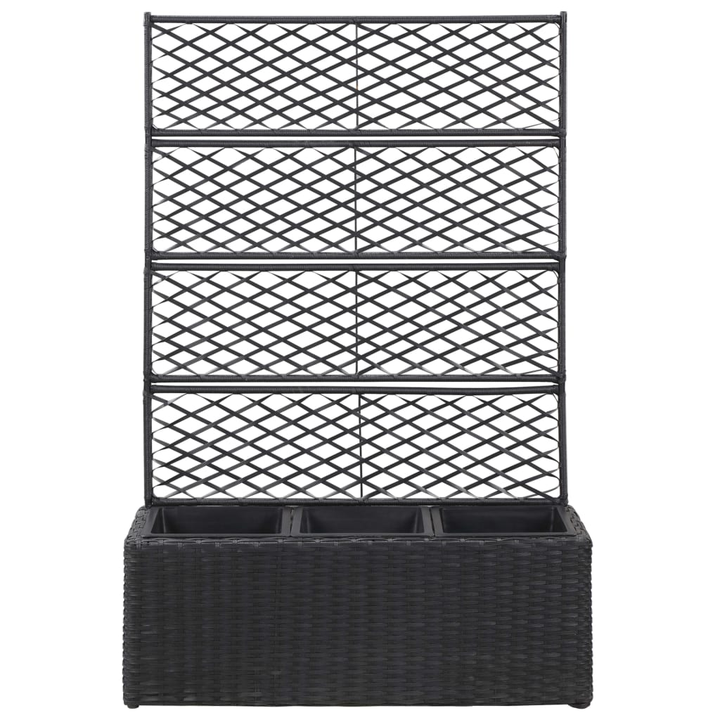 Letto Rialzato a Traliccio 3 Vasi 83x30x130 cm Polyrattan Nero - homemem39