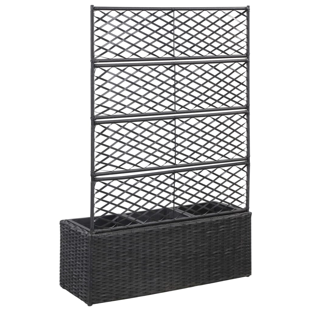 Letto Rialzato a Traliccio 3 Vasi 83x30x130 cm Polyrattan Nero - homemem39