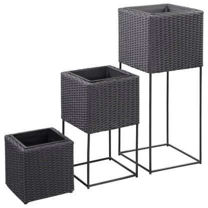 Letti Rialzati da Giardino 3 pz in Polyrattan Nero - homemem39