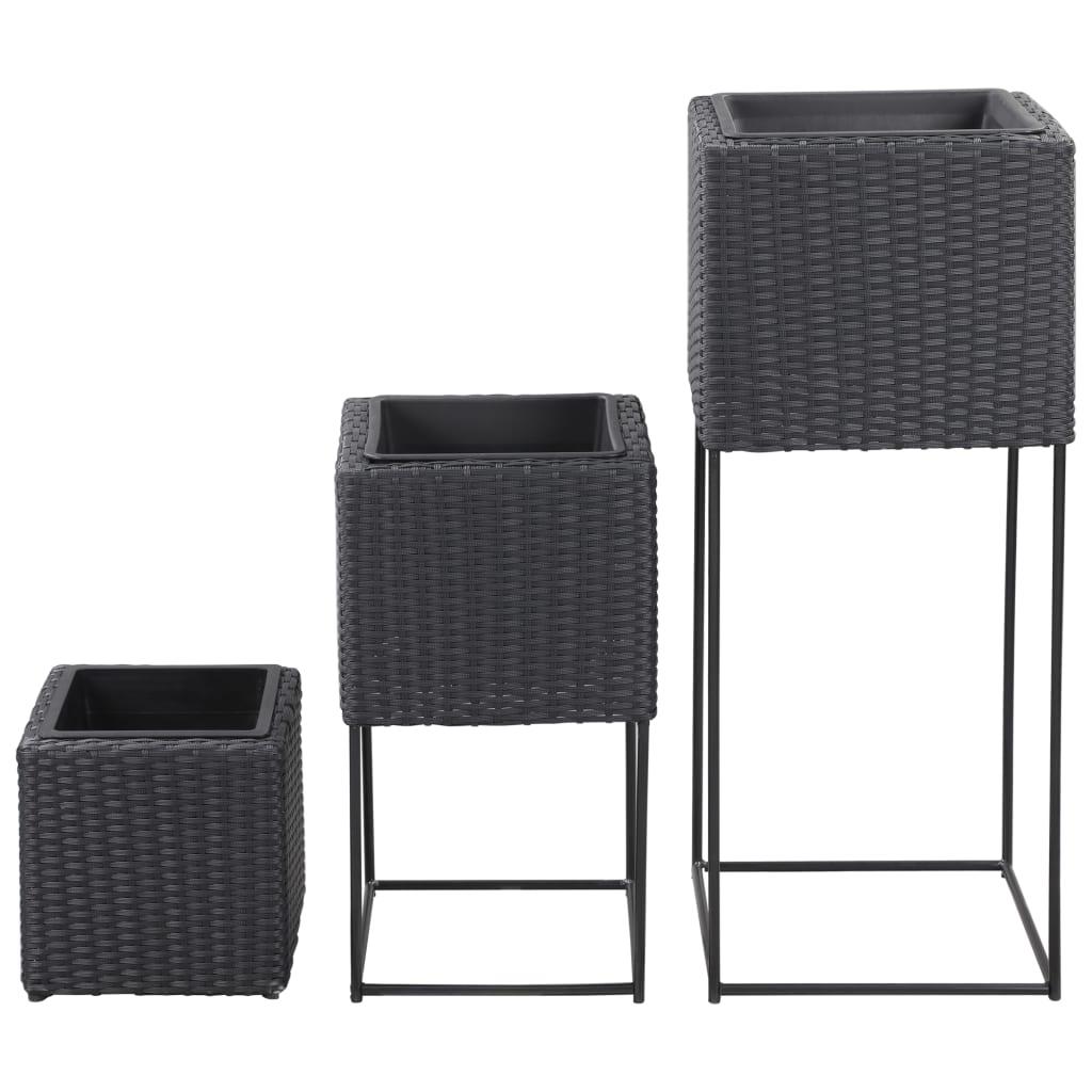 Letti Rialzati da Giardino 3 pz in Polyrattan Nero - homemem39