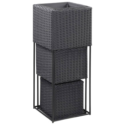 Letti Rialzati da Giardino 3 pz in Polyrattan Nero - homemem39