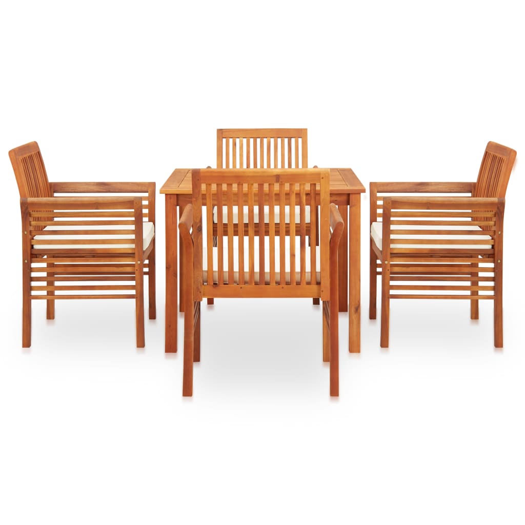 Set da Pranzo da Giardino 5 pz con Cuscini Massello di Acacia - homemem39