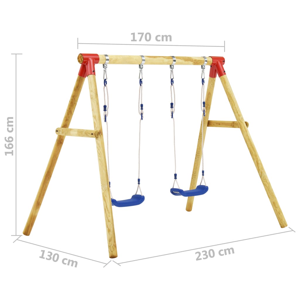 Set Altalena da Giardino 230x130x166 cm in Legno di Pino - homemem39