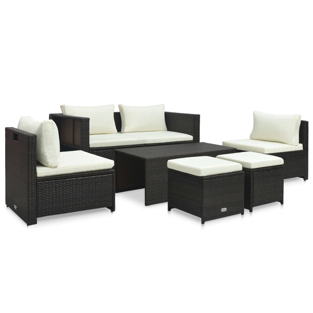 Set Divani da Giardino 6 pz con Cuscini in Polyrattan Marrone - homemem39