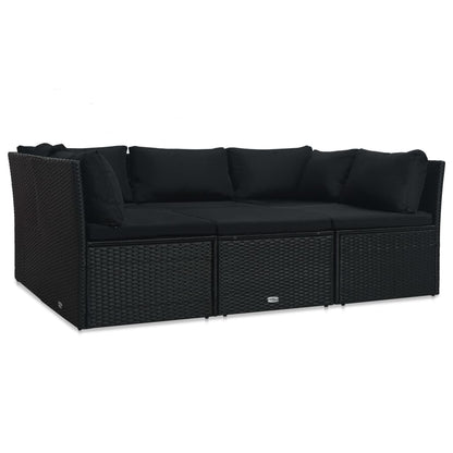 Set Divani da Giardino 4 pz con Cuscini in Polyrattan Nero - homemem39