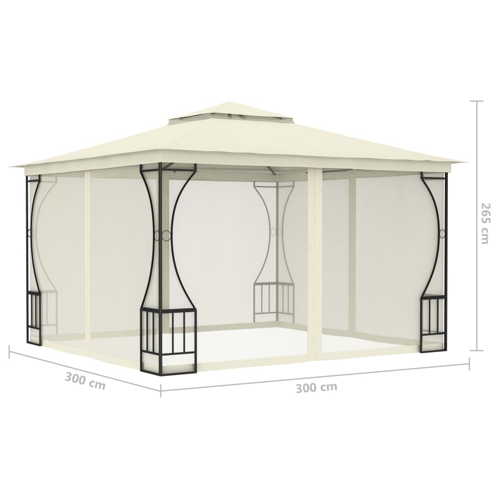 Gazebo con Rete 300x300x265 cm Crema - homemem39