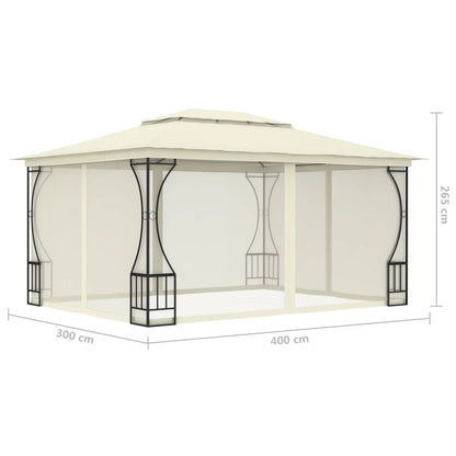 Gazebo con Rete 300x400x265 cm Crema - homemem39