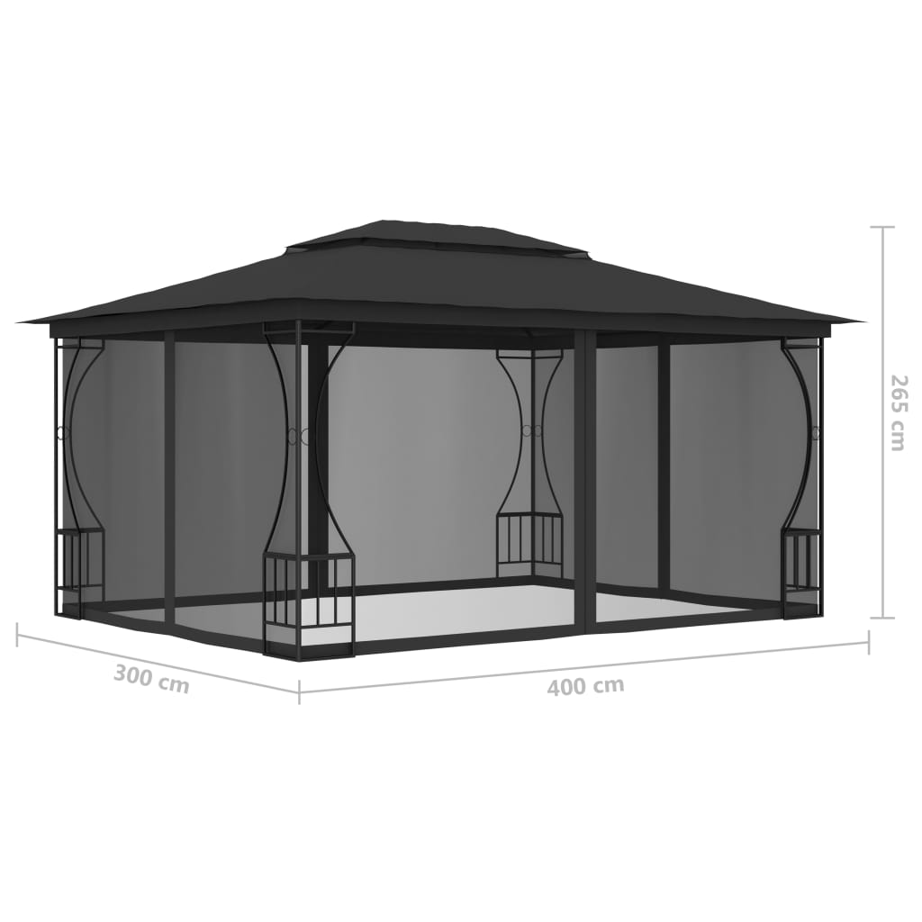 Gazebo con Rete 300x400x265 cm Antracite - homemem39