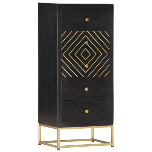 Cassettiera Nero e Oro 45x30x105 cm in Legno Massello di Mango - homemem39