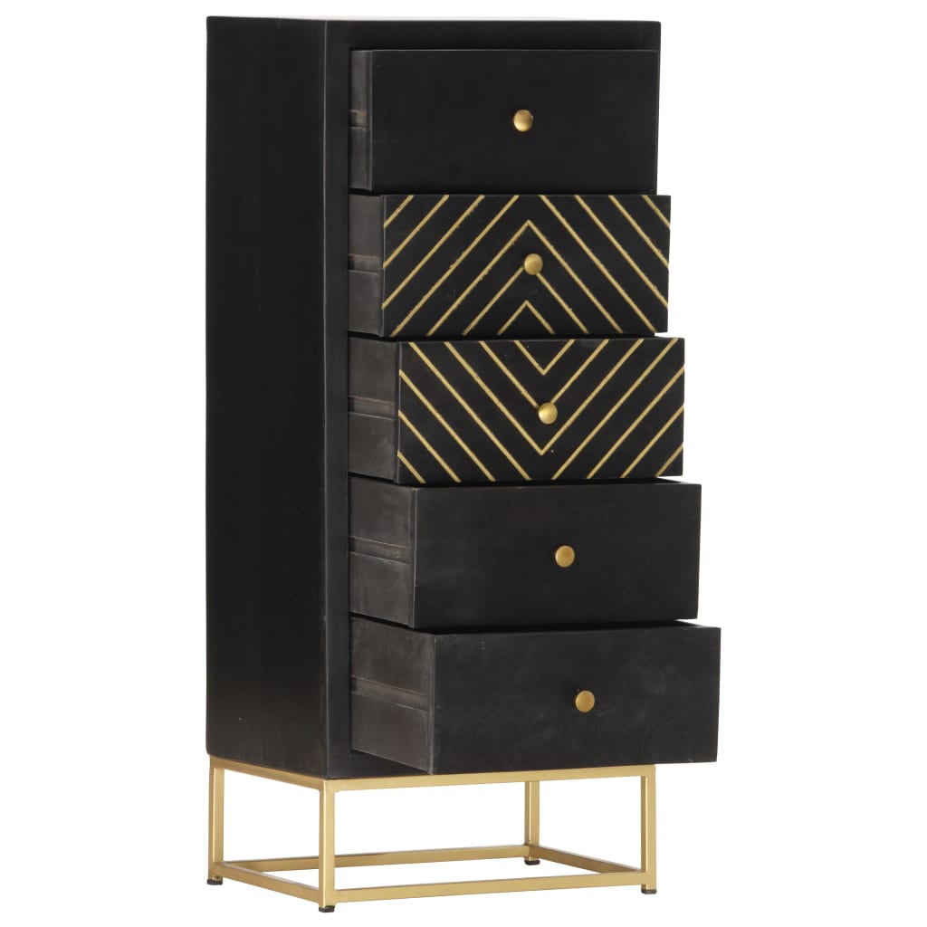 Cassettiera Nero e Oro 45x30x105 cm in Legno Massello di Mango - homemem39