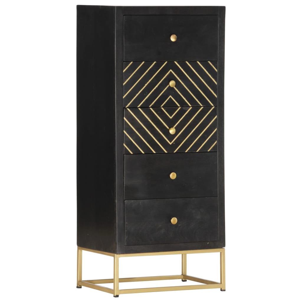 Cassettiera Nero e Oro 45x30x105 cm in Legno Massello di Mango - homemem39