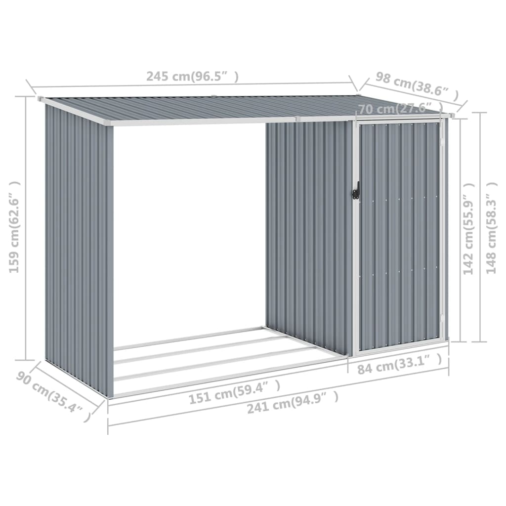 Capanno per Legna Grigio 245x98x159 cm in Acciaio Zincato - homemem39