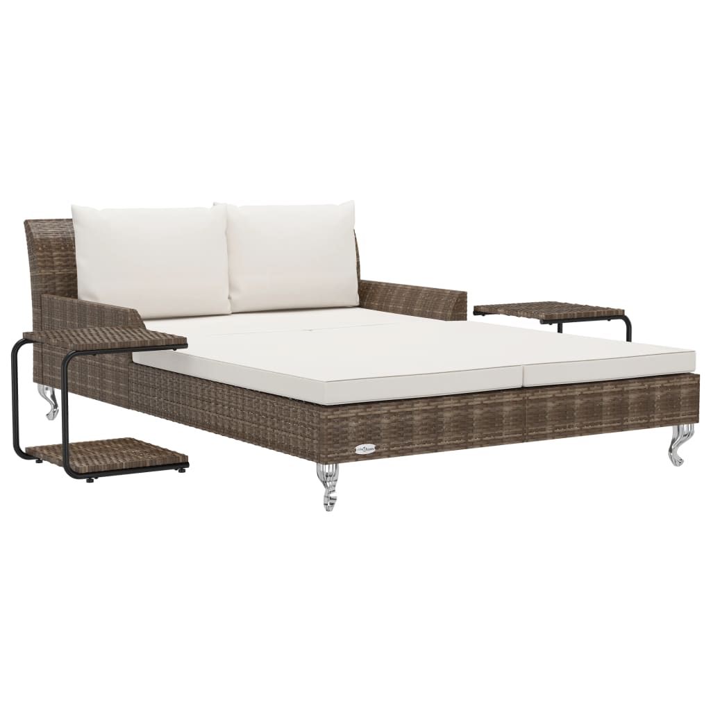 Lettino Prendisole per 2 Persone con Cuscini Polyrattan Marrone - homemem39