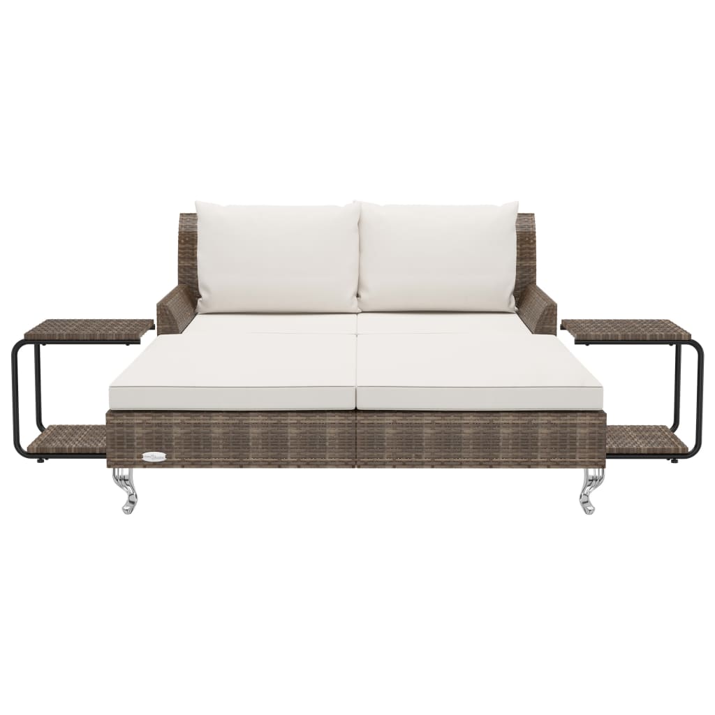 Lettino Prendisole per 2 Persone con Cuscini Polyrattan Marrone - homemem39