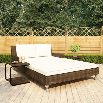 Lettino Prendisole per 2 Persone con Cuscini Polyrattan Marrone - homemem39