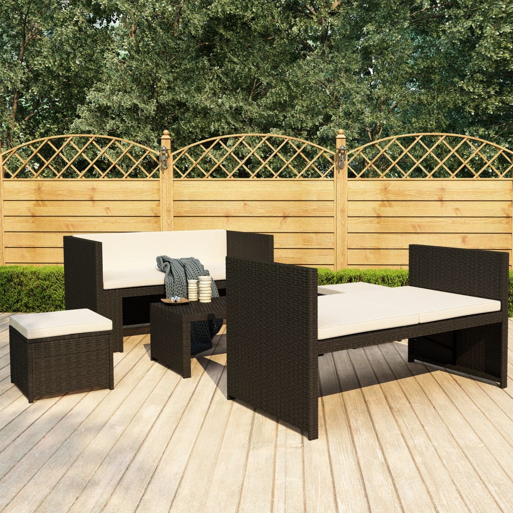 Set Divani da Giardino 5 pz con Cuscini in Polyrattan Nero - homemem39