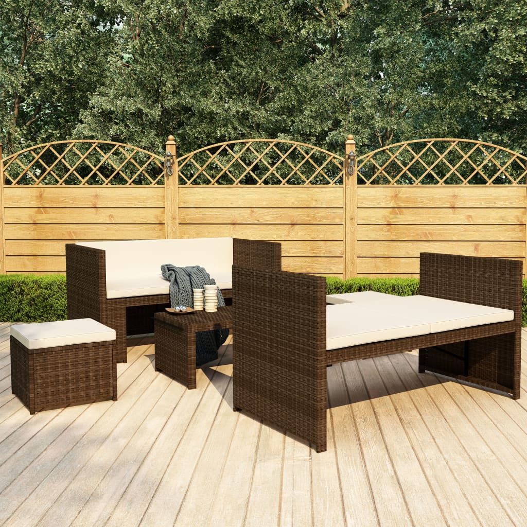 Set Divani da Giardino 5 pz con Cuscini in Polyrattan Marrone - homemem39