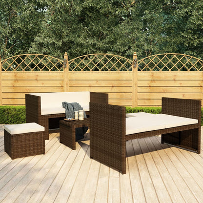 Set Divani da Giardino 5 pz con Cuscini in Polyrattan Marrone - homemem39