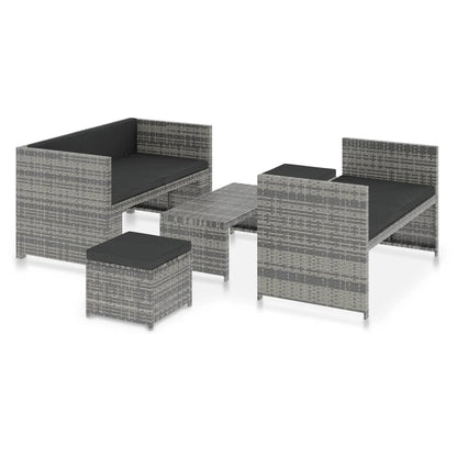 Set Divani da Giardino 5 pz con Cuscini in Polyrattan Grigio - homemem39