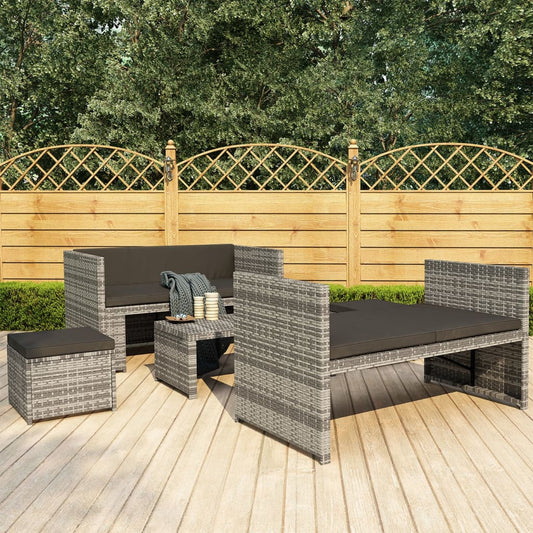 Set Divani da Giardino 5 pz con Cuscini in Polyrattan Grigio - homemem39