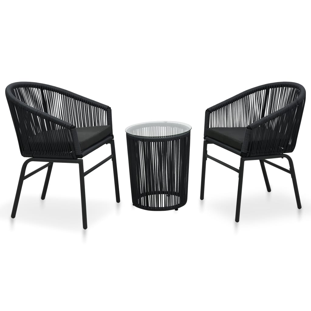 Set da Bistrot 3 pz con Cuscini in Polyrattan Nero - homemem39