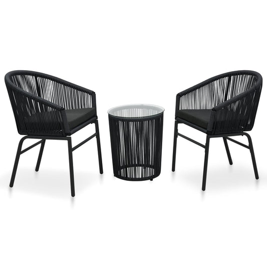 Set da Bistrot 3 pz con Cuscini in Polyrattan Nero - homemem39