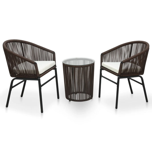 Set da Bistrot 3 pz con Cuscini in Polyrattan Marrone - homemem39