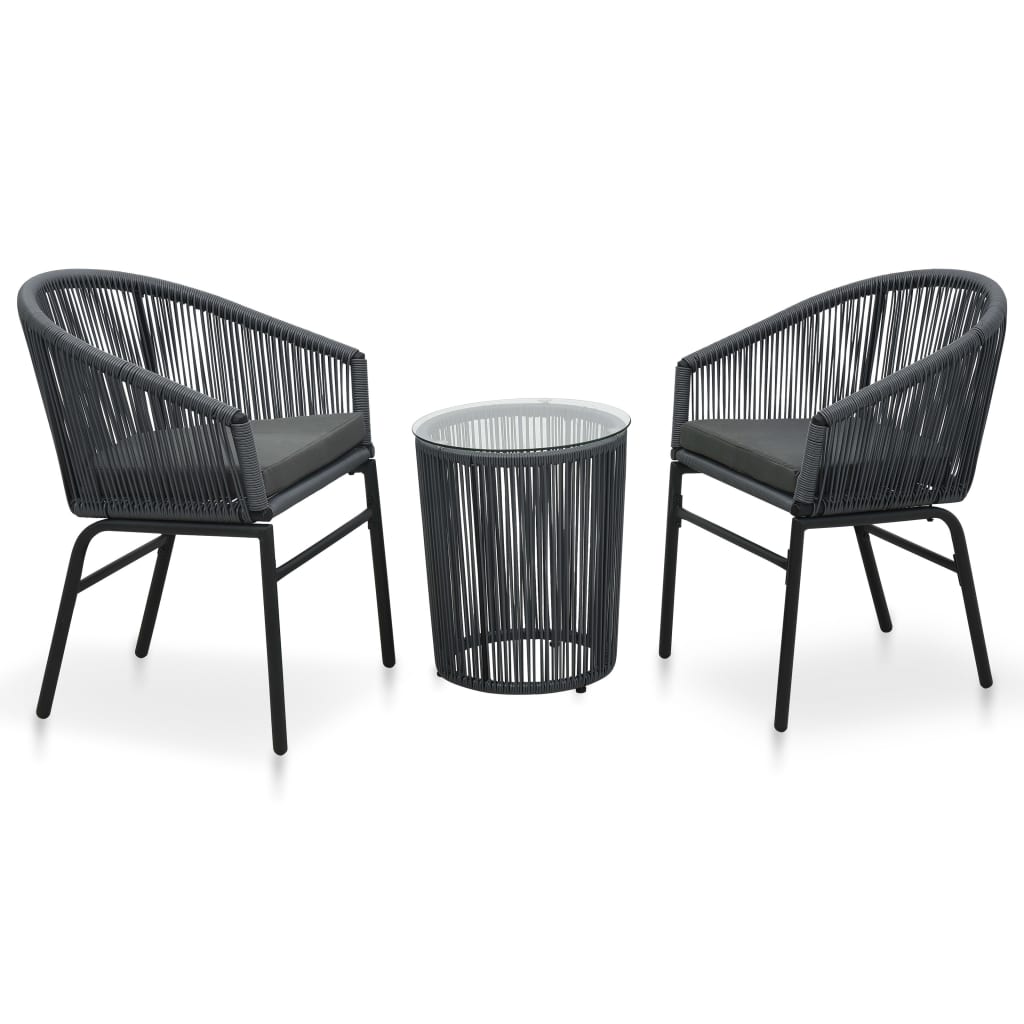 Set da Bistrot 3 pz con Cuscini in Polyrattan Grigio - homemem39