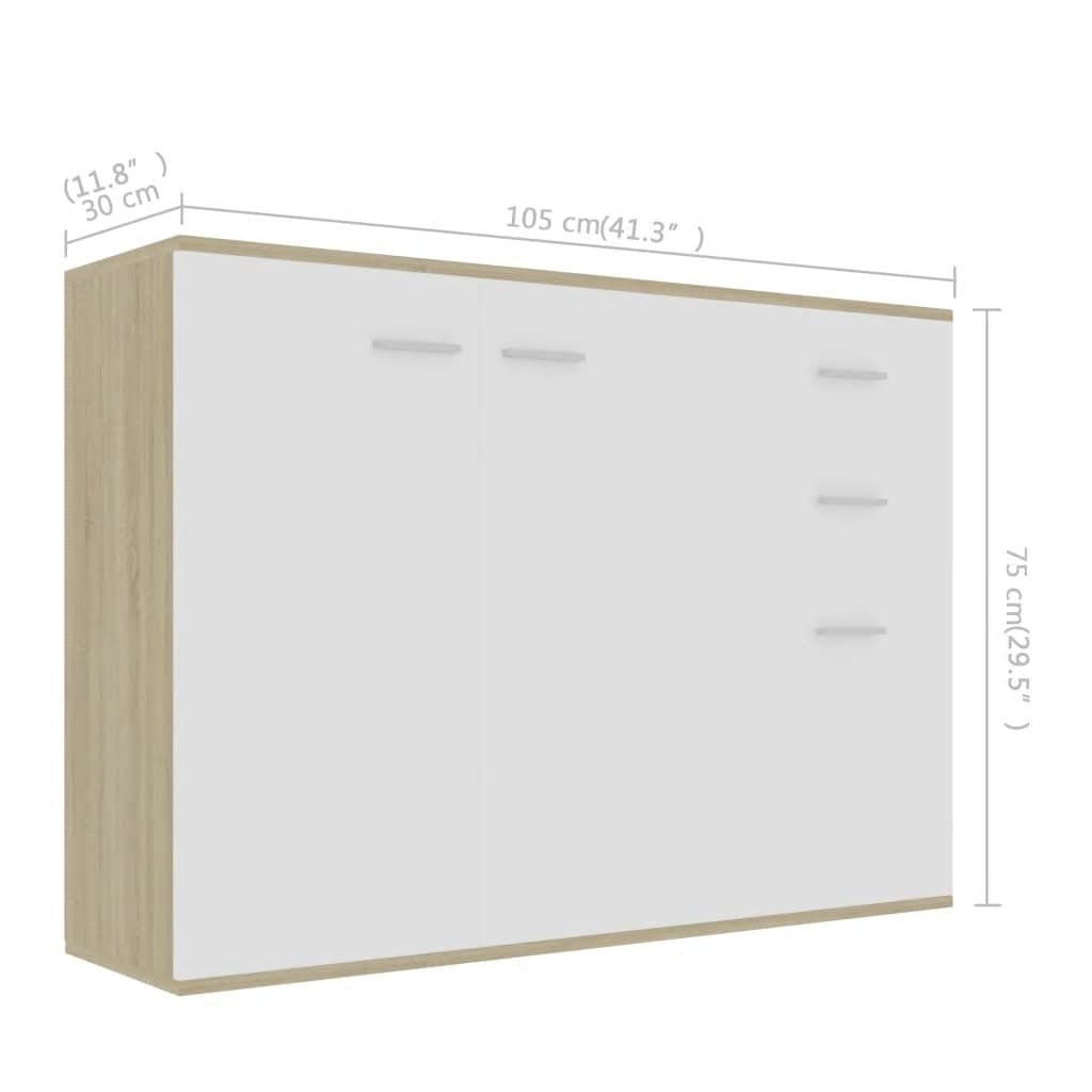 Credenza Bianca e Rovere Sonoma 105x30x75 cm Legno Multistrato - homemem39