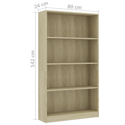 Libreria a 4 Ripiani Rovere Sonoma 80x24x142 cm in Truciolato - homemem39