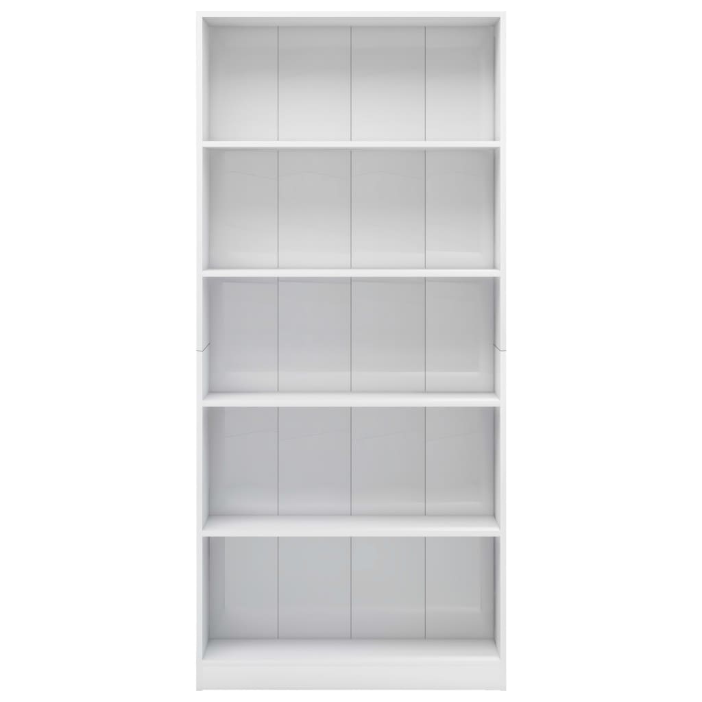 Libreria a 5 Ripiani Bianco Lucido 80x24x175 cm in Truciolato - homemem39