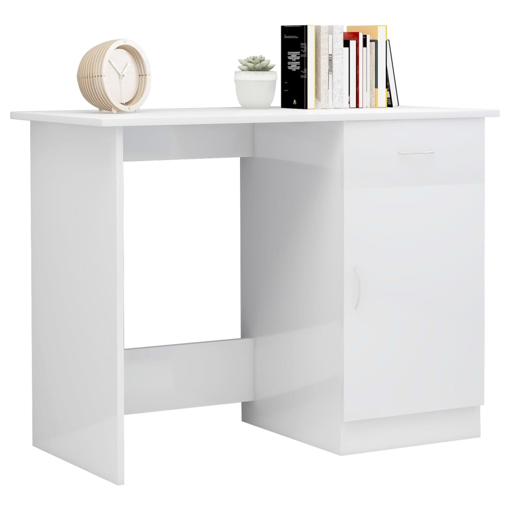 Scrivania Bianco Lucido 100x50x76 cm in Legno Multistrato - homemem39