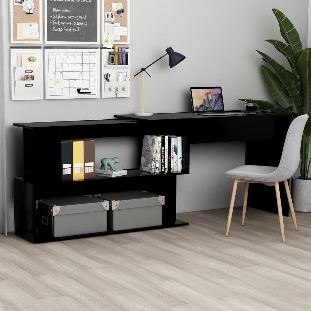 Scrivania ad Angolo Nera 200x50x76 cm in Truciolare - homemem39