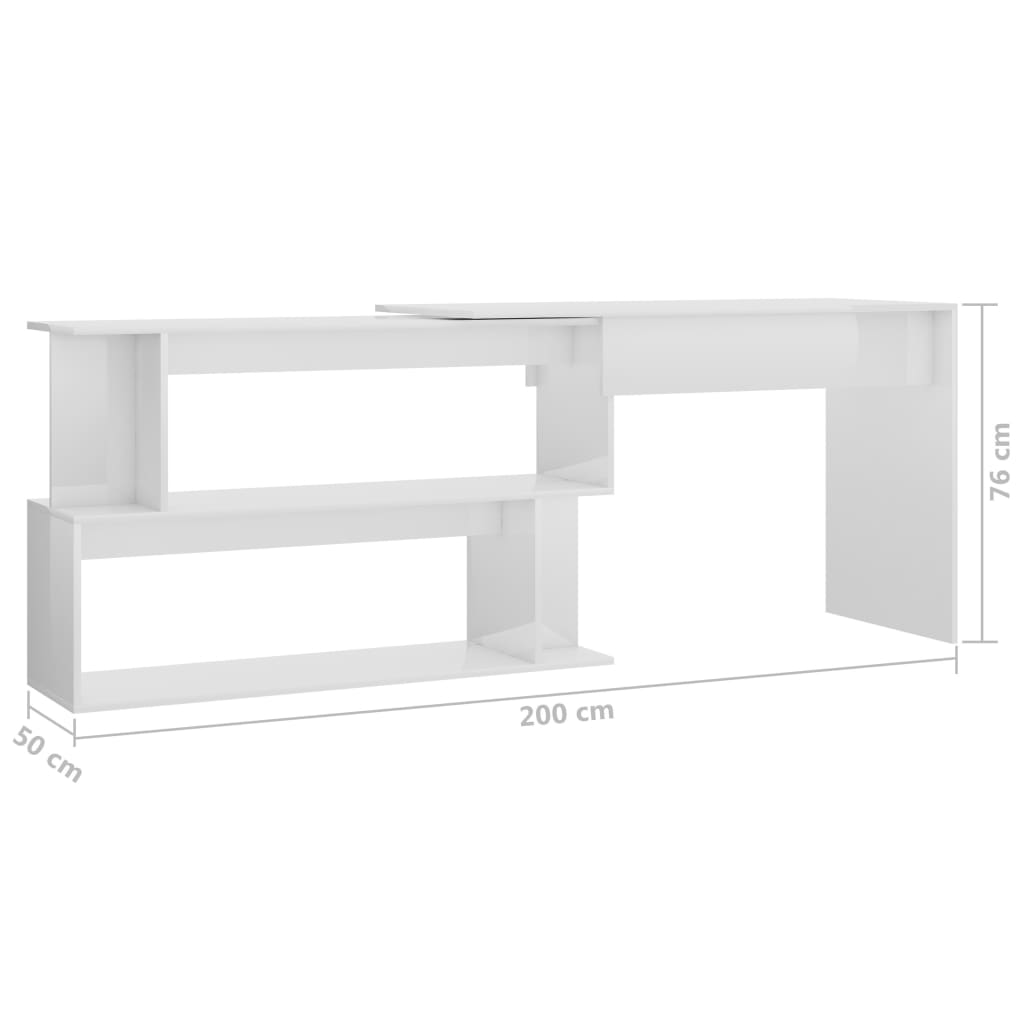 Scrivania Angolo Bianco Lucido 200x50x76 cm Legno Multistrato - homemem39