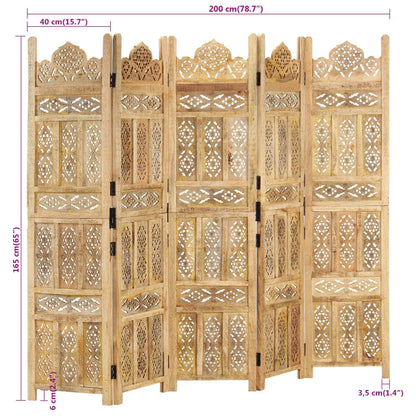 Divisorio a 5 Pannelli Intagliato 200x165cm Massello di Mango - homemem39