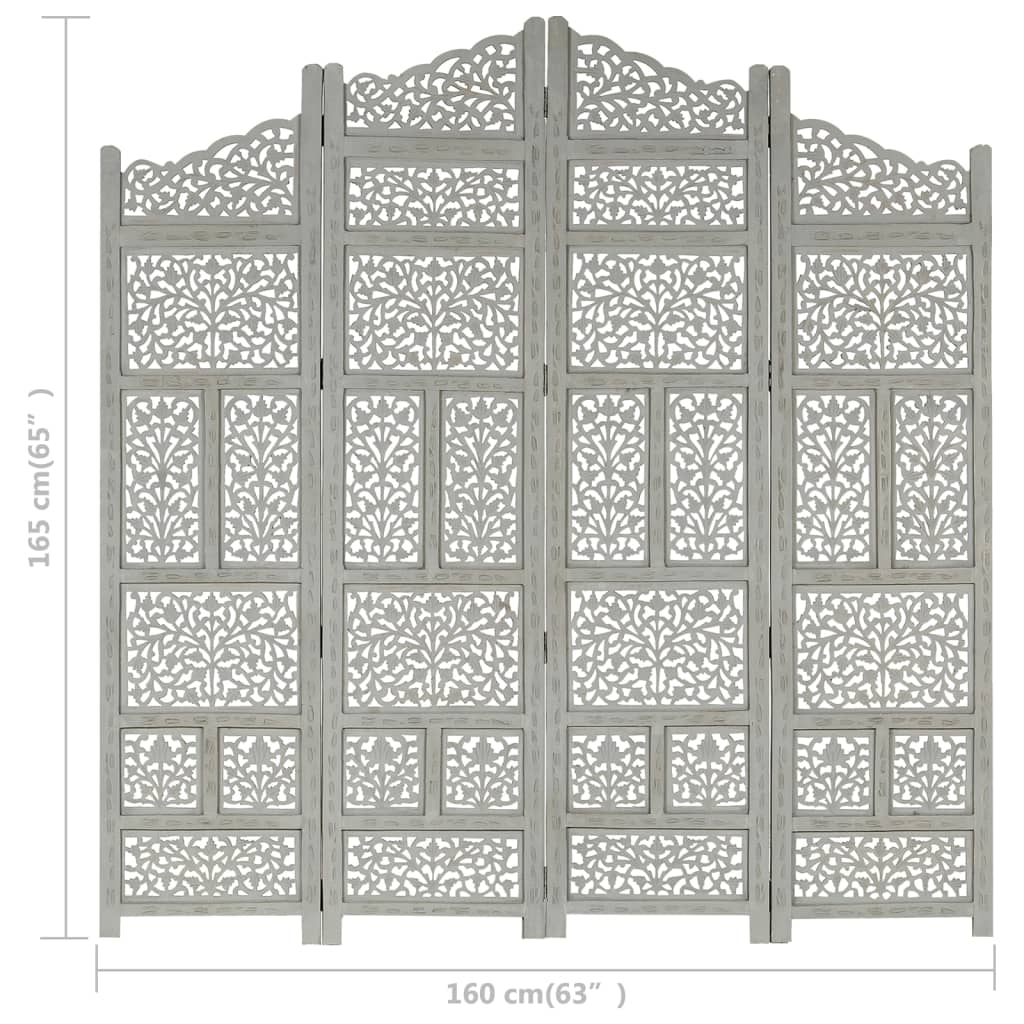 Divisorio 4 Pannelli Intaglio Grigio 160x165 cm Legno di Mango - homemem39