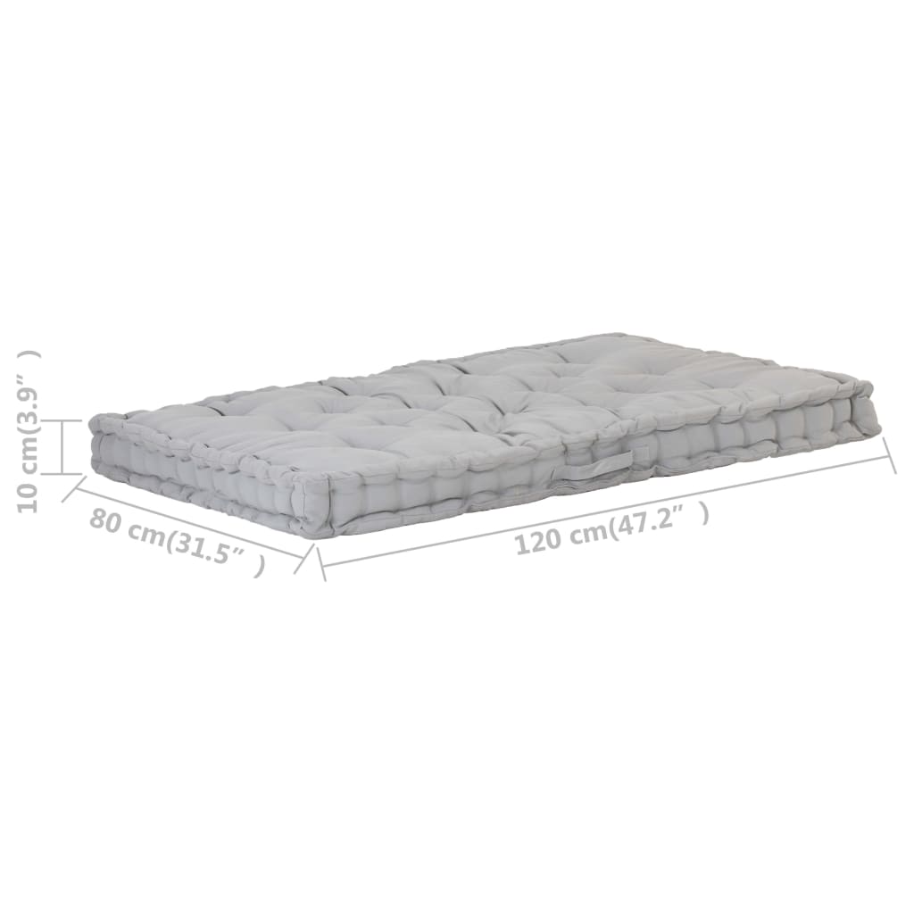 Cuscino per Pallet e Pavimento in Cotone 120x80x10 cm Grigio - homemem39