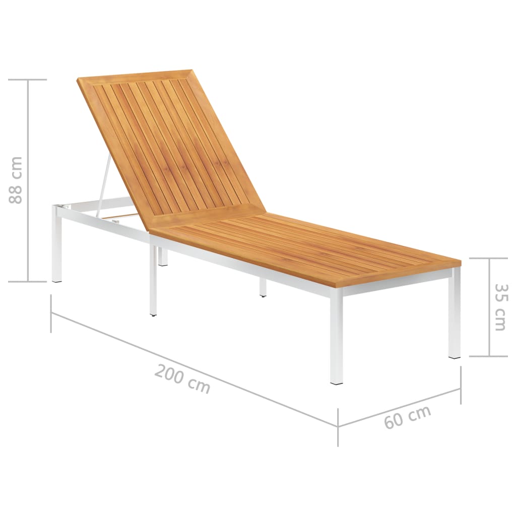 Lettino Prendisole in Legno Massello di Acacia e Acciaio Inox - homemem39