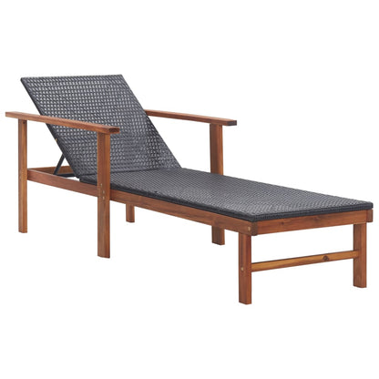 Sdraio con Cuscino Polyrattan e Legno Massello di Acacia Nera - homemem39