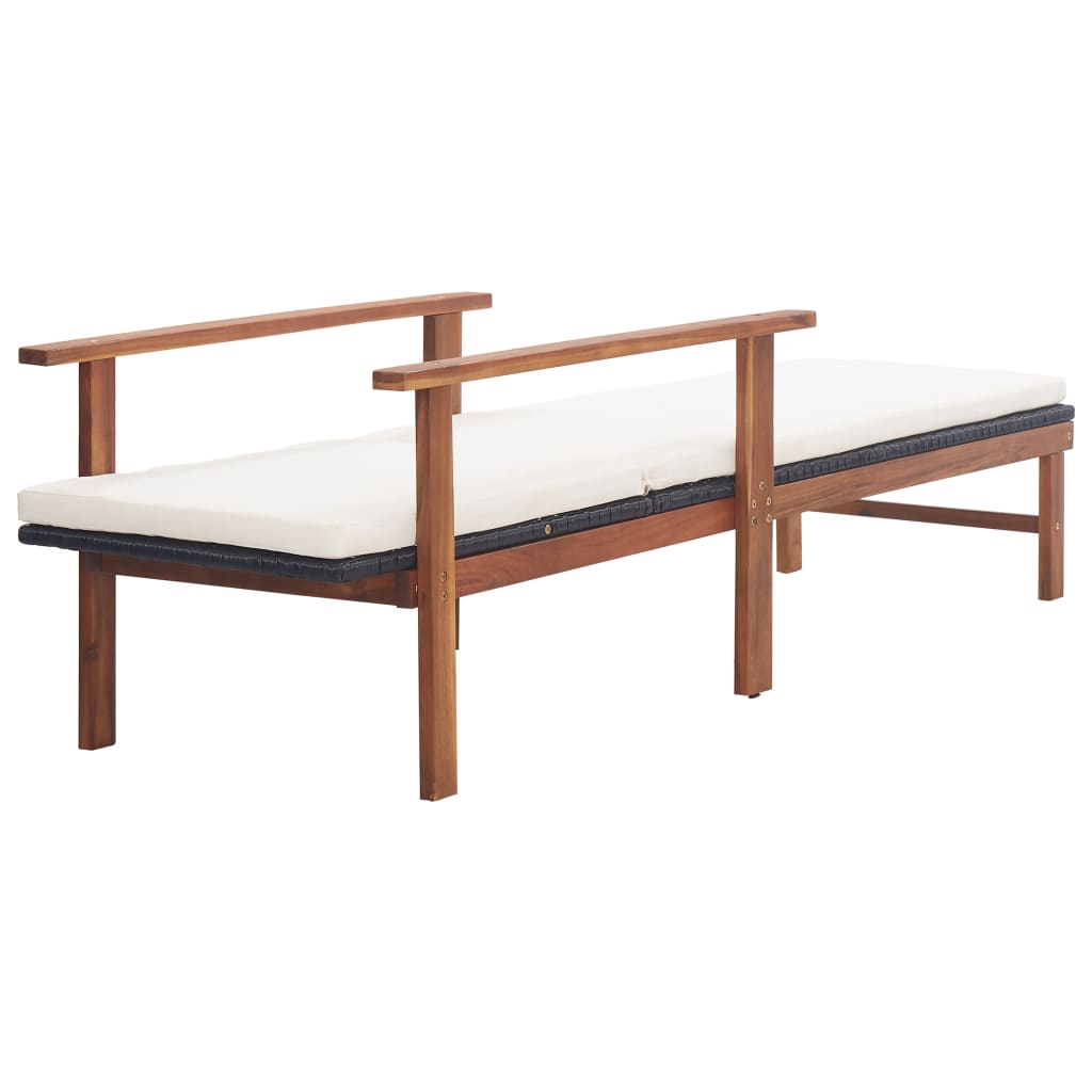 Sdraio con Cuscino Polyrattan e Legno Massello di Acacia Nera - homemem39