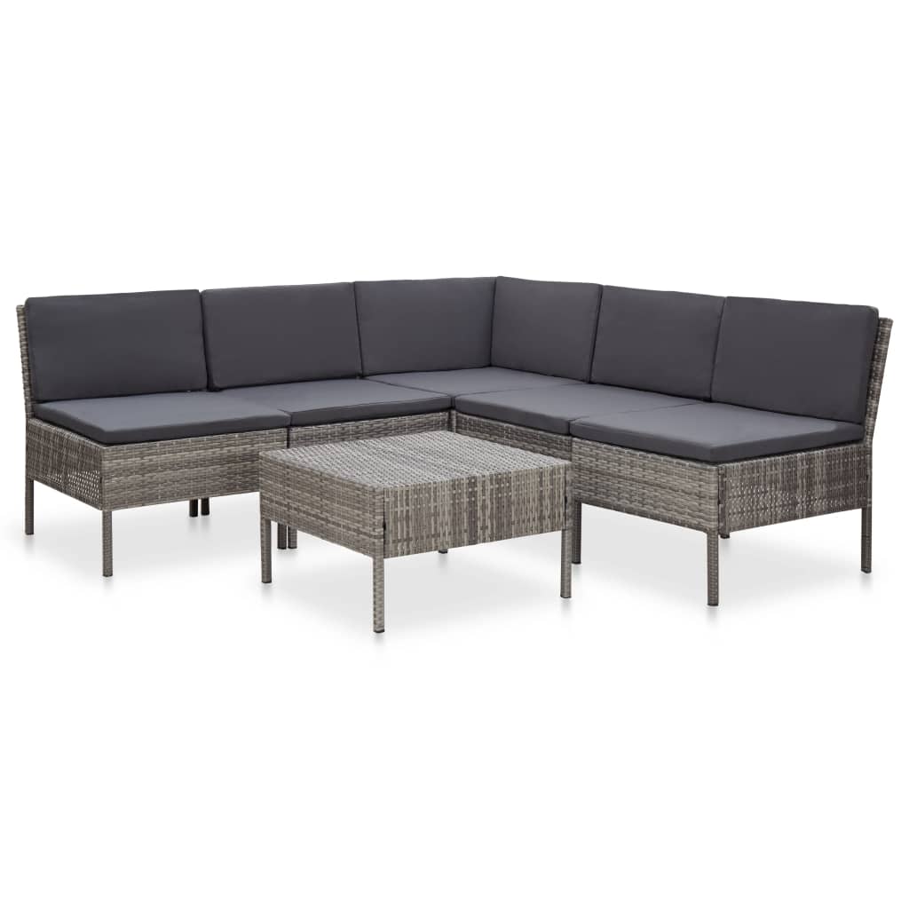 Set Divani da Giardino 6 pz con Cuscini in Polyrattan Grigio - homemem39