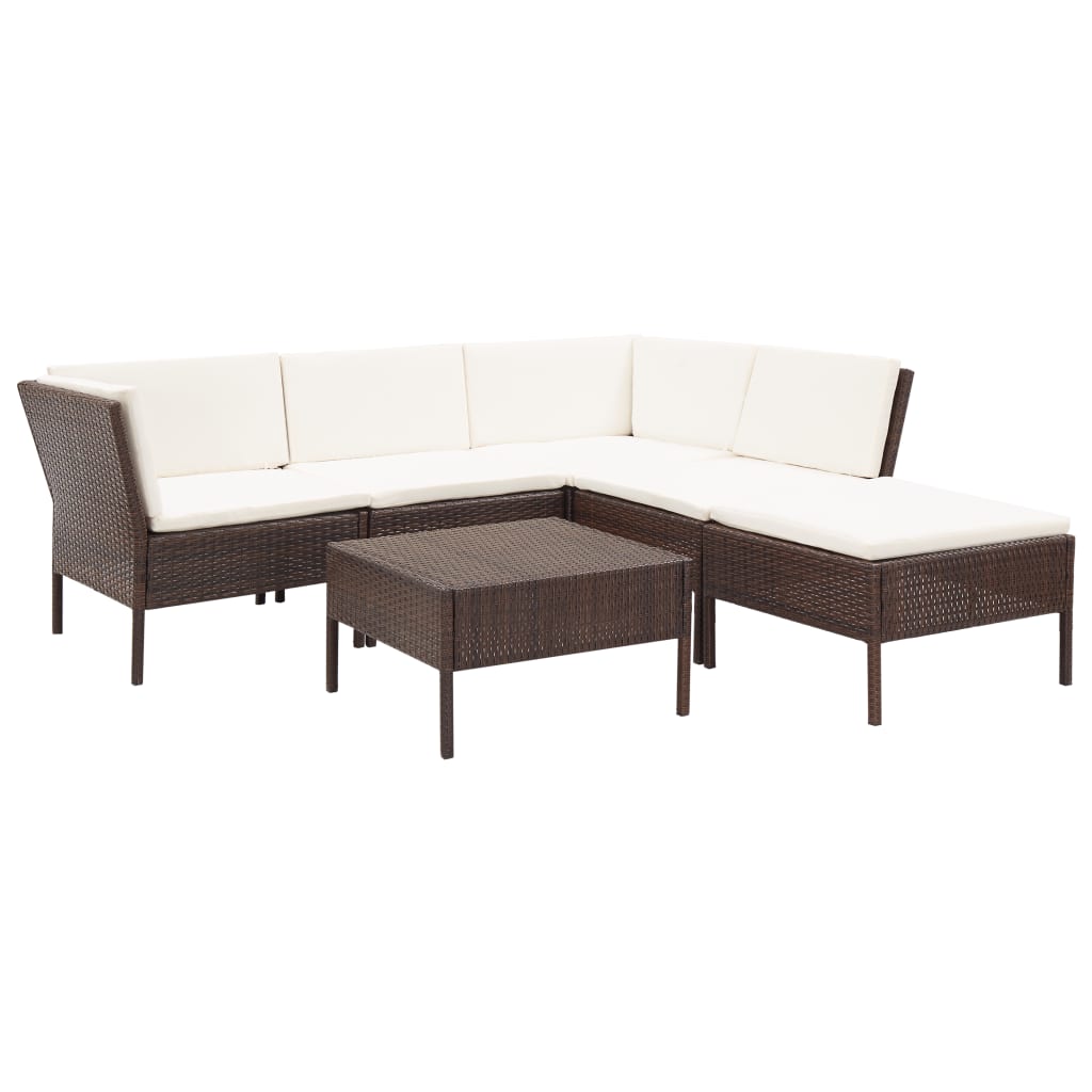 Set Divani da Giardino 6 pz con Cuscini in Polyrattan Marrone - homemem39