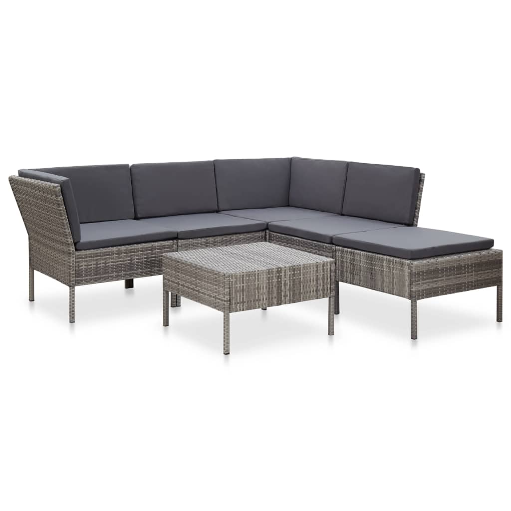 Set Divani da Giardino 6 pz con Cuscini in Polyrattan Grigio - homemem39