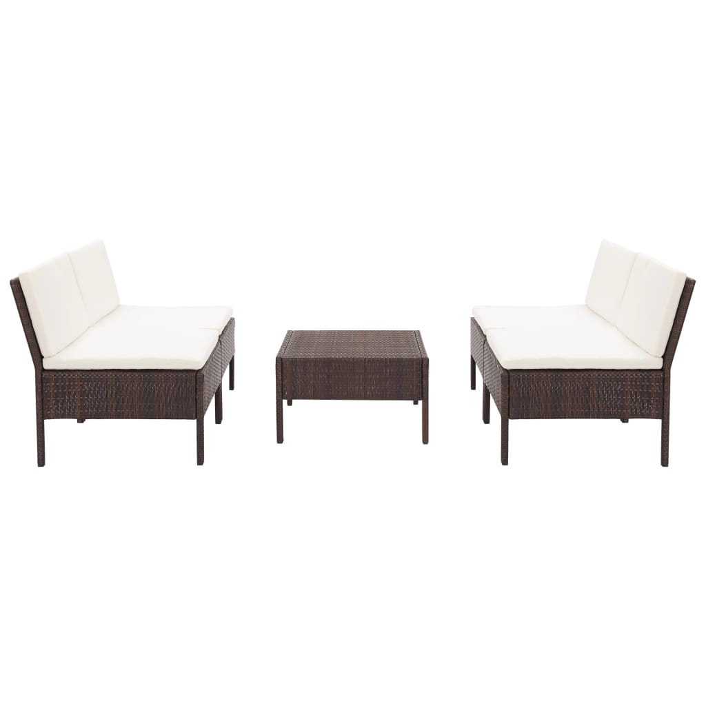 Set Divani da Giardino 5 pz con Cuscini in Polyrattan Marrone - homemem39