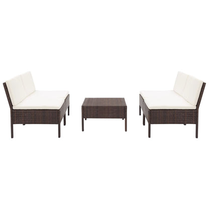 Set Divani da Giardino 5 pz con Cuscini in Polyrattan Marrone - homemem39