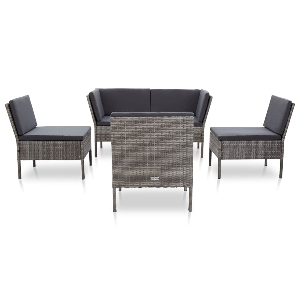 Set Divani da Giardino 6 pz con Cuscini in Polyrattan Grigio - homemem39