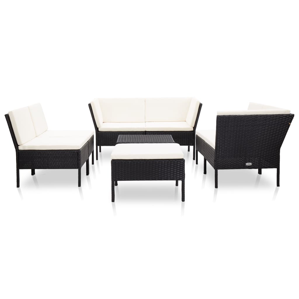 Set Divani da Giardino 8 pz con Cuscini in Polyrattan Nero - homemem39